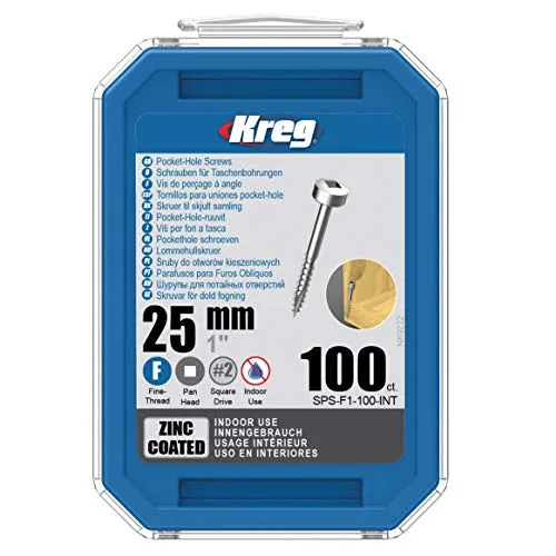 Kreg Flachkopfschrauben Fein 25,4 mm - 500 Stück - Treibschrauben für präzise Holzverbindungen, mit selbsteinschneidender Spitze und großem Flanschkopf für optimalen Halt. Ideal für Harthölzer, kompatibel mit Kreg Jig.