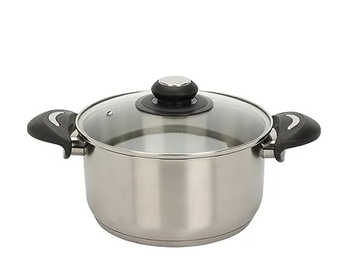 Edelstahl Kochtopf mit Glasdeckel 5,4 L - Vielseitiger Küchentopf für alle Herdarten - Kochtopf aus rostfreiem Edelstahl mit 5,4 L Fassungsvermögen, inkl. Glasdeckel und Dunstloch, ideal für Nudeln, Kartoffeln und Suppen. Spülmaschinenfest und energieeffizient dank Kapsel-Boden.