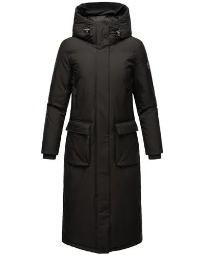 Navahoo Damen Wintermantel Wolkenfrost XIV Black XL - Eleganter, extralanger Damen Wintermantel mit gefütterter Kapuze, ideal für Outdoor-Aktivitäten in kalten Monaten. Wind- und wasserabweisend, mit zahlreichen Taschen und perfekter Passform für höchsten Komfort.