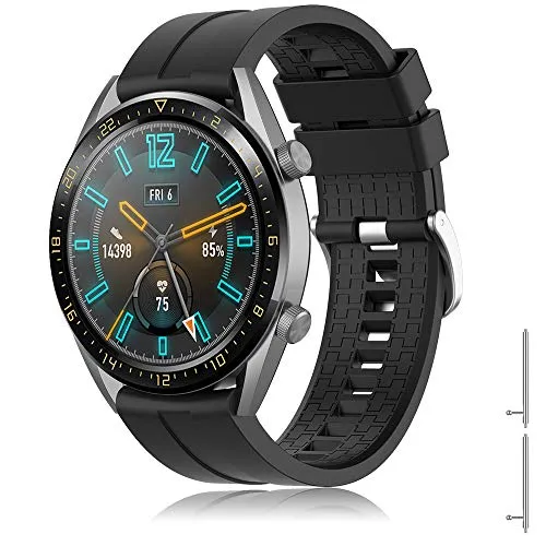 Armband für Huawei Watch GT 2/Huawei Watch GT Fashion/Sport/Active/Elegant/Classic/Galaxy Watch 46mm/Gear S3, 22mm Uhrenarmband Silikon Edelstahl Metall Ersatzband