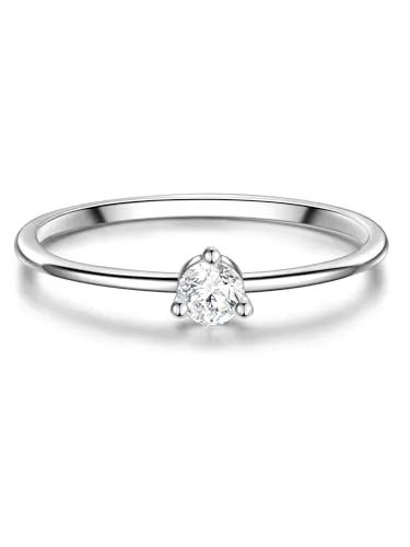 GLANZSTÜCKE MÜNCHEN Damen Solitärring aus 925/- Sterling Silber mit Zirkonia - Eleganter Solitärring aus rhodiniertem Sterlingsilber, verziert mit funkelndem Zirkonia. Ideal für jeden Anlass und perfekt kombinierbar – ein Must-Have für stilbewusste Damen!