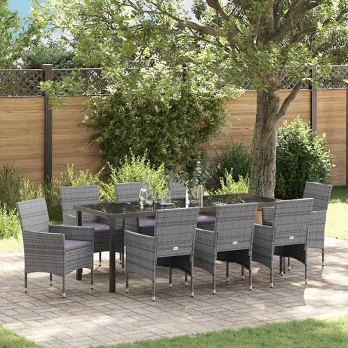 Maison Exclusive Garten Essgruppe 9-tlg. Grau Poly-Rattan