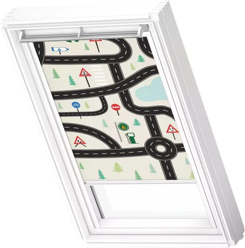 VELUX Verdunkelungsrollo Kids Straßen manuell DKL M08 4655SWL - Rollos für optimale Verdunkelung in Schlaf- und Kinderzimmern. Mit stufenloser Positionierung, Thermobeschichtung für Hitzeschutz und einfacher Handhabung.