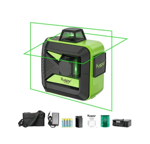 Huepar 602CG Kreuzlinienlaser - 2D Kreuzlinienlaser mit grünem Laserstrahl, Akku und Wandhalterung – ideal für präzise Messungen und vielseitige Anwendungen.