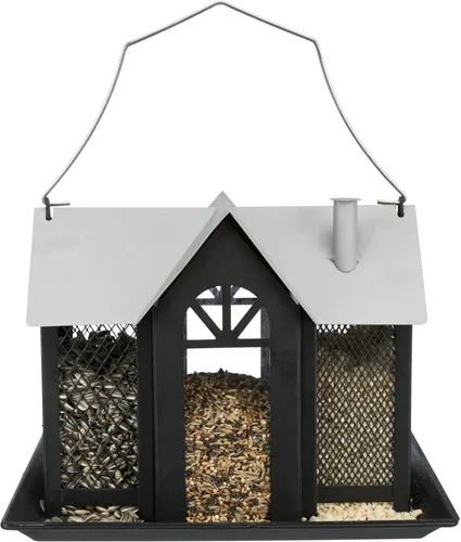 TRIXIE 55410 Futterhaus Villa zum Aufhängen - Futterstationen für Wildvögel - Mit 3 Futterkammern für verschiedene Futtersorten und abnehmbarem Dach aus pulverbeschichtetem Metall