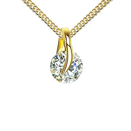 Zikonia-Anhänger 585 Gold 14 Karat mit Zirkonia-Stein in edlem Design Mit Halskette - Kettenlänge 55 cm.