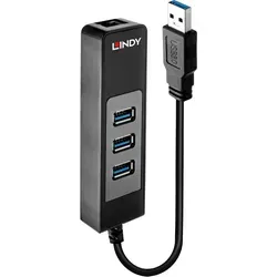 LINDY 43176 - USB 3.1 Hub und Gigabit Ethernet Adapter - USB-Hub mit Gigabit Ethernet, langlebig und robust für flexible Einsatzmöglichkeiten im Büro oder Zuhause.