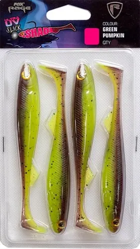 Fox Rage Slick Shad 9cm - 5 Gummifische, Farbe:Green Pumpkin UV