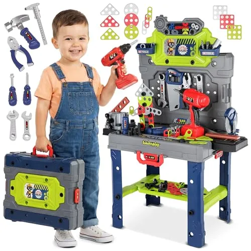 Kinderplay Werkbank 132 Teile mit Bohrmaschine – Kreatives Spielzeug für kleine Baumeister