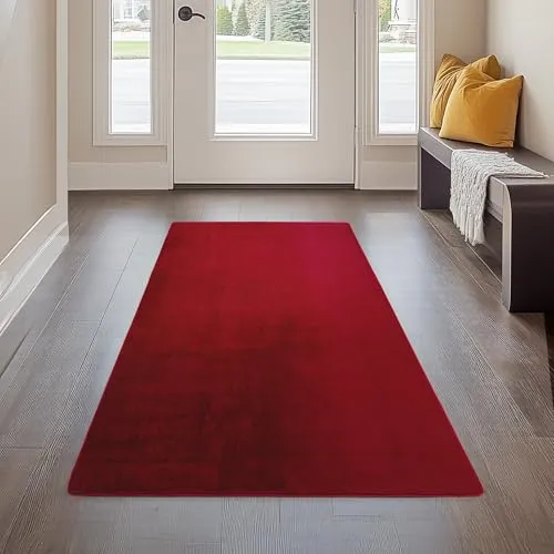 Carpetsale24 Kurzflor Teppich Läufer Flur 60 x 100 cm Rot - Waschbarer Kurzflor Teppich für Flur und Wohnzimmer, rutschfest und pflegeleicht – ideal für moderne Einrichtungsstile.