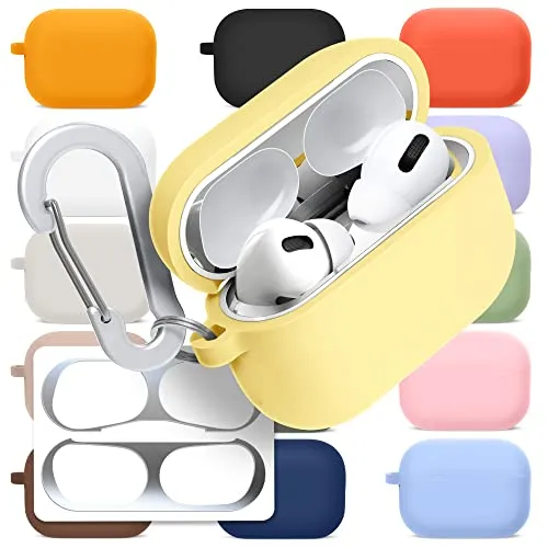 superdivision Silikon Hülle für AirPods Pro (2022/2019) Stoßfest Schutzhülle mit Karabiner Staubdichter Metallic-Aufkleber kabelloses Laden AirPods Pro 2 / AirPods Pro [Front-LED Sichtbar]