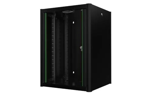 LOGON RWP16U56BL Rack zur Wandmontage, 16 U, Schwarz, Regale (Wandmontage, 16 U, Glas, Schwarz, 48,3 cm (19 Zoll), Passiv)