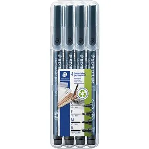 STAEDTLER Lumocolor Permanentstifte - 4er Set, wisch- und wasserfest, sekundenschnell trocken und ideal für alle Oberflächen, nachfüllbar und umweltfreundlich