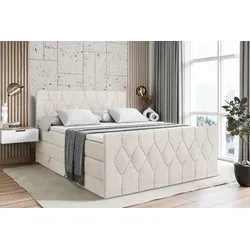 ALTDECOR Boxspringbett VELANTO KING 180x200 cm - Beige Samt mit Topper und Bettkästen - Elegantes Boxspringbett mit 2 praktischen Bettkästen für mehr Stauraum. Inklusive hochwertigem Topper für zusätzlichen Komfort und optimale Anpassung an die Körperform. Robust und pflegeleicht für entspannte Nächte.