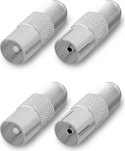 ARLI 4x TV Adapter Set – 2x IEC Stecker + 2x IEC Kupplung 9,5 mm auf F-Kupplung | Koax Antennenkabel Konverter SAT TV