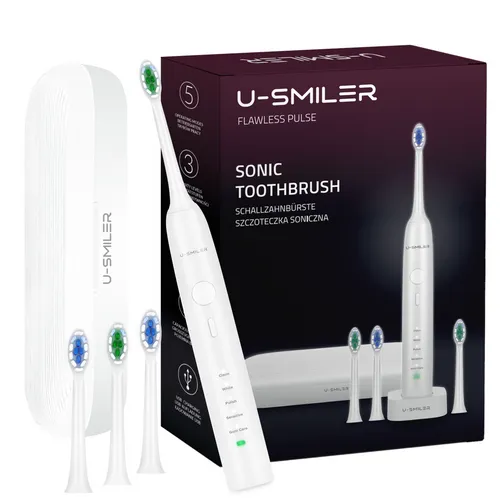 U-SMILER Schallzahnbürste mit Reiseetui - Elektrische Zahnbürste mit 84.000 Vibrationen pro Minute für eine gründliche Zahnreinigung. Inklusive 4 Aufsätzen und intelligenter Timer-Funktion für optimale Mundhygiene, ideal für Zuhause und auf Reisen.