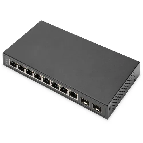 DIGITUS DN-80067 - 8-Port Unmanaged Switch - Unmanaged Switch mit 8 x 10/100/1000 Ports und 2 x SFP Uplink, ideal für einfache Netzwerkinstallationen und platzsparend für Desktop oder Wandmontage.