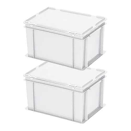 BRB 2 Euroboxen mit Deckel, LxBxH 400x300x230 mm, 21 Liter, weiß