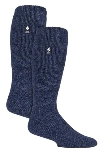HEAT HOLDERS Herren 2 Paar Thermo Kniestrümpfe Dicke Winter Warme Extra Lang Socken mit Innenfleece für Winter (39-45, Denim)