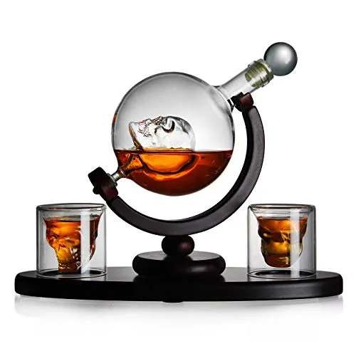 Whiskyset mit Totenkopf-Karaffe und Gläsern - Schnapsdekanter - Originelles Whiskyset mit 850ml Totenkopf-Karaffe und 2 Gläsern, ideal für Whisky- und Absinth-Liebhaber. Perfektes Geschenk für besondere Anlässe.