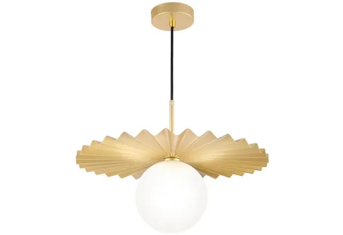 Licht-Erlebnisse Pendelleuchte YVENNA, ohne Leuchtmittel, rund D: 40 cm H: max. 170 cm verstellbar Glas Metall in Gold Weiß G9