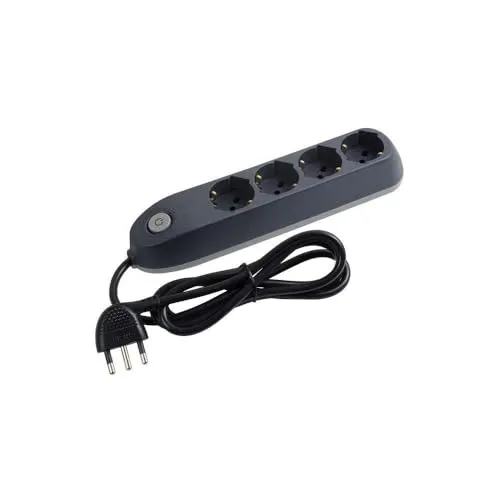 BTicino Elektrische Steckdosenleiste Poker mit 4 Universalsteckdosen P40 Schuko Zipasso Schuko Standard Deutsch, 1,5m Kabel mit platzsparend und reißfest 16A, 3500W, grau