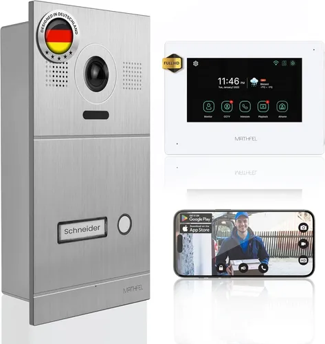 Draht WLAN Video Türsprechanlage mit 170 Grad HD Auflösung - Haus-Alarmanlagen mit 1x 7 Zoll Monitor für klare Bildübertragung und Sicherheit durch WLAN-Anbindung.