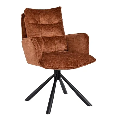 Duhome Esszimmerstuhl mit Armlehnen Schminktischstuhl aus Chenille 180° Drehbar Automatische Rückstellfunktion Sessel für Schlafzimmer Wohnzimmer Büro, Orange