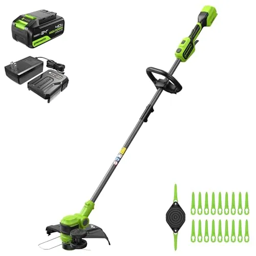 Greenworks 24V Akku Rasentrimmer, 33cm Schnittbreite - Rasentrimmer & Motorsensen mit 90° Drehfunktion für flexibles Trimmen, inkl. 4.0 Ah Akku und Ladegerät für kabelloses Arbeiten.