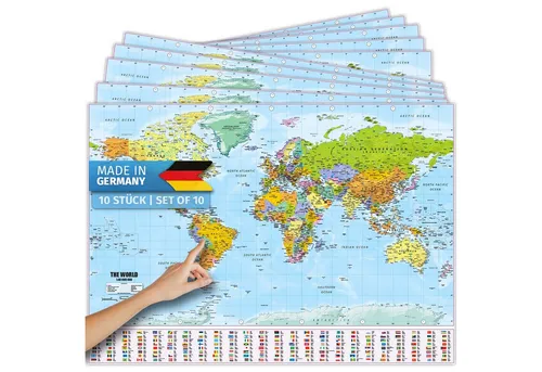 Goods+Gadgets Poster GOODS+GADGETS Weltkarte Poster – Politische Weltkarte mit Flaggen, Politisch (mit Fahnen & Flaggen, 10 St), 140x100cm