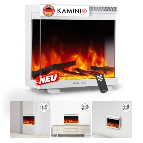 KAMINIO® Lea PRO 24 Elektrokamin mit Heizung – 3-in-1 Design für Stand, Wand & Einbau