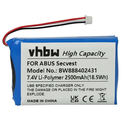 vhbw Akku kompatibel mit ABUS Secvest FUAA50600, FUAA50xxx Alarmanlage, Alarmsystem (2500mAh, 7,4V, Li-Polymer)