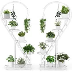 GOPLUS Herzförmiger 5-stufiger Blumenständer aus Metall - Weiß - Kreativer Pflanzenständer für Innen- und Außenbereiche. Mit 5 Ebenen und 4 Aufhängehaken bietet er viel Platz für Ihre Pflanzen und sorgt für eine stilvolle Präsentation.