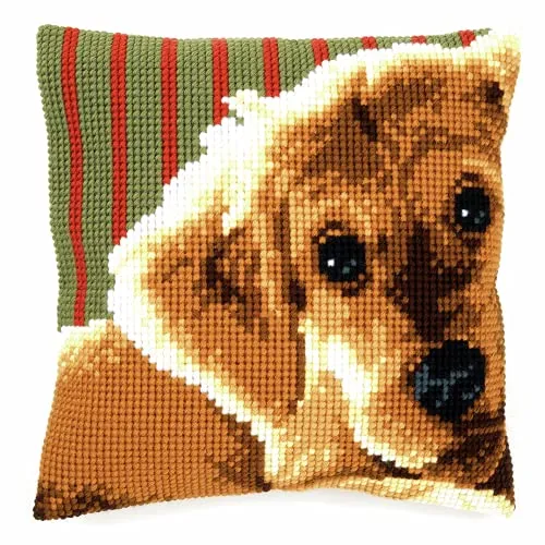 VERVACO Kreuzstich Kissen Set - Hund Design für Anfänger - Zierkissenbezüge mit vorgedrucktem Hundemotiv, komplett mit hochwertigen Materialien und detaillierter Anleitung für kreatives Handarbeiten. Ideal für entspannende DIY-Projekte!