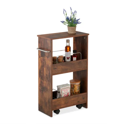 Nischenwagen Rollregal Küchenwagen mit Rollen - Praktischer Küchenwagen mit 3 Regalfächern und 4 Rollen für einfache Mobilität, ideal für die platzsparende Aufbewahrung in der Küche.