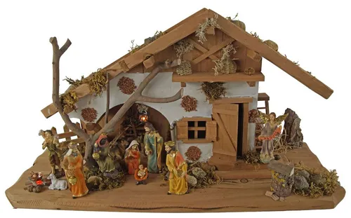 Krippenursel Krippe Weihnachtskrippe Basel inkl. 12-tlg. Figurensatz K 650-9 (12-tlg), Handbemalte Figuren, handbearbeitet Weihnachtskrippe