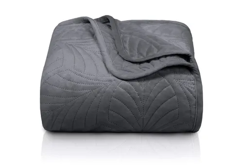Gräfenstayn Premium Tagesdecke mit Blatt-Design - Elegante Tagesdecke in anthrazit mit nahtloser Steppung, ideal für stilvolle Akzente im Wohnraum. Aus 100% Polyester, Maße: 200 x 220 cm.