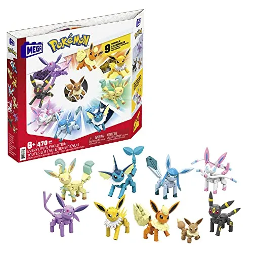 MEGA POKÉMON Evoli - Evolitionsset mit 9 beweglichen Figuren - Fantastische Kreaturen für Kinder, 9 voll bewegliche Evoli-Figuren zum Zusammenbauen, ideal für kreative Spielwelten und grenzenlosen Spaß.