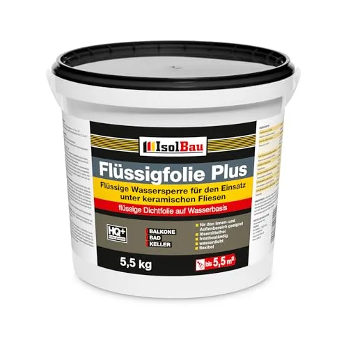 Isolbau Flüssigfolie PLUS 5,5kg - Dichtfolie für innen & Außenbereich - für Wand & Boden - Balkonabdichtung, Terrasse - Lösemittelfreie, wasserdichte Abdichtung Dichtmasse