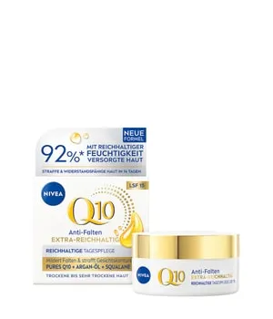 NIVEA Q10 Gesichtscreme mit LSF 15, straffende Gesichtspflege mit Q10, Bio Argan-Öl und Squalan, Tagescreme für sehr trockene Haut, Q10 Anti-Falten EXTRA-REICHHALTIG Reichhaltige Tagespflege (50 ml)