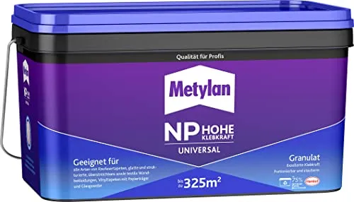 Metylan NP Hohe Klebkraft Universal Granulat, 5kg Tapetenkleister - Hochwertiger Tapetenkleister mit hoher Klebkraft, ideal für schwierige Untergründe und schnelle Einsatzbereitschaft nach 15 Minuten.
