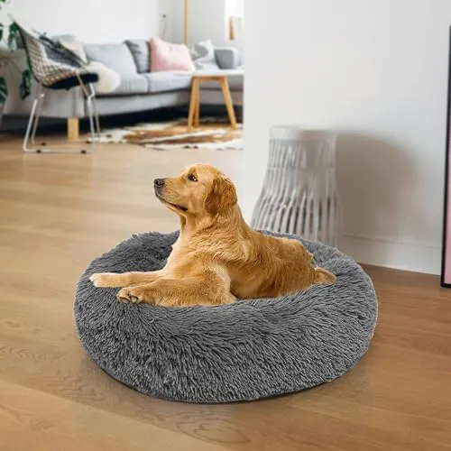 DEFACTO Hundebett, Hundekissen in Leinenoptik, Hundekorb, erhöhte Ränder, rutschfeste Unterseite Dia (Anthrazit, Gr. XL - 80cm x 80 cm)