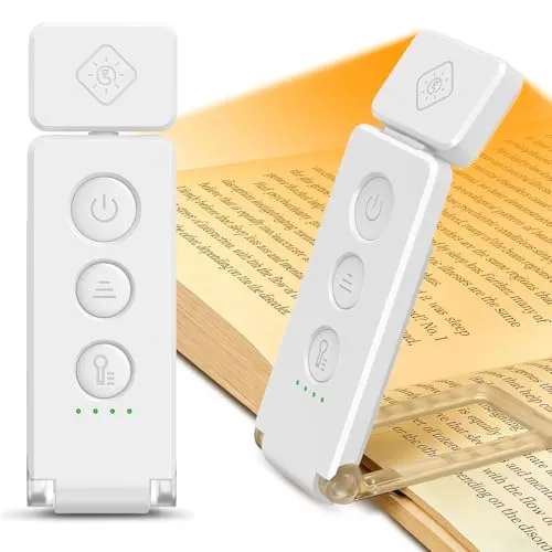 Glocusent Leselampe Buch Klemme 12 LED mit Lesezeichen-Funktion | 100h Betriebsdauer Buch Klemmlampe, 5 Farben und 5 Helligkeitsstufen, Augenschonend für Buchliebhaber und Kinder (Weiß)