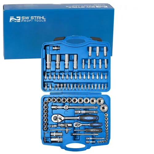 SW-Stahl 07693L Steckschlüsselsatz 94-teilig mit Ratsche und Stecknuss-Satz für Mechaniker/Bit-Set/Steckschlüssel