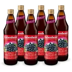 Haus Rabenhorst Waldheidelbeere Muttersaft BIO 6er Pack - Naturbelassener Waldheidelbeersaft in praktischen 700 ml Glasflaschen, vegan und ohne Zuckerzusatz. Ideal für einen erfrischenden Genuss – pur oder verdünnt.