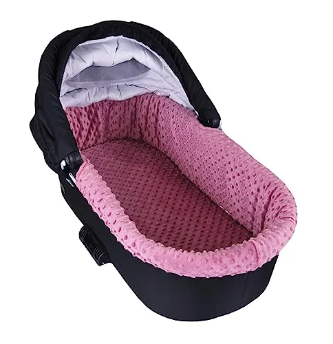 BABYLUX Nestchen für Kinderwagen Stubenwagen BABYWANNE + Matratze 2 Tlg Set Doppelseitig (W17 - Rosa + Elefanten)