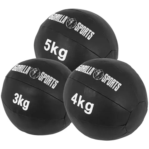 GORILLA SPORTS Medizinball aus Leder in Schwarz (1 - 10 kg) - Vielseitiger Medizinball in Schwarz für effektives Ganzkörpertraining. Erhältlich in 1 bis 10 kg, ideal für Kraftausdauer und Koordination. Mit robustem Kunstleder für optimalen Grip und Kontrolle.