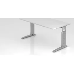 Schreibtisch Mauri | Weiß | Silber Gestell | BxT 160x80cm | Arbeitshöhe 68-86cm | höhenjustierbar, 2cm Raster | C-Fuß-Gestell | Rechteckform - Weiß/Silber