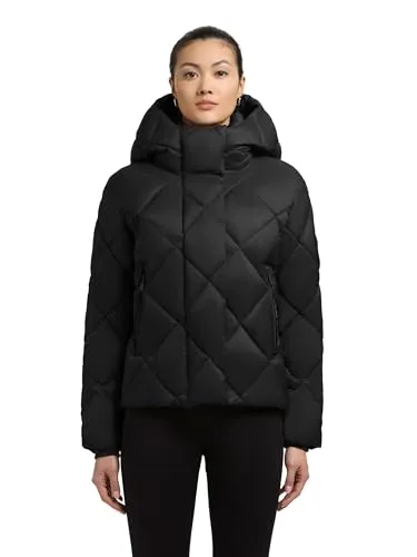 khujo Damen Winterjacke warme Steppjacke mit modischer Karo-Steppung und großer Kapuze Lilian Black Gr. S