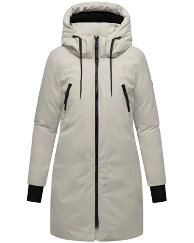 Navahoo Damen modischer Wintermantel warmer Parka mit (abnehmbarer) Kapuze und Rucksackträgern innen Winterzart 14 Bone Gr. L